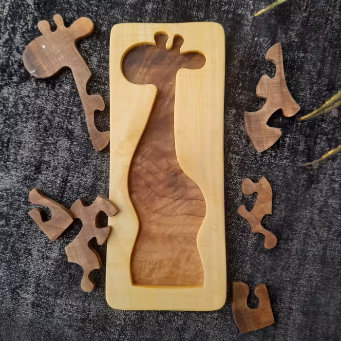 بازی فکری پازل چوبی دستساز طرح زرافه  