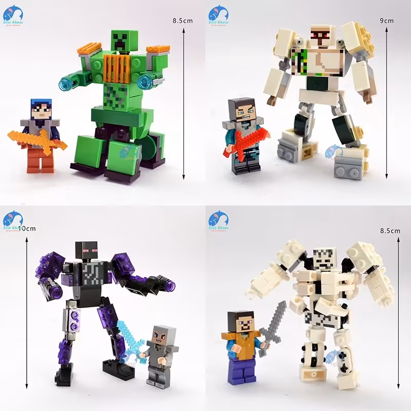 لگو پک 8 تایی ربات و آدمک های ماینکرافت با قطعات مختلف