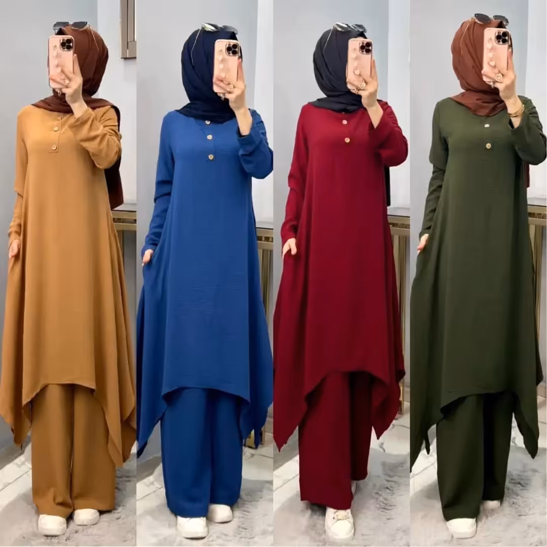 مانتو وشلوار آبشاری دکمه دار