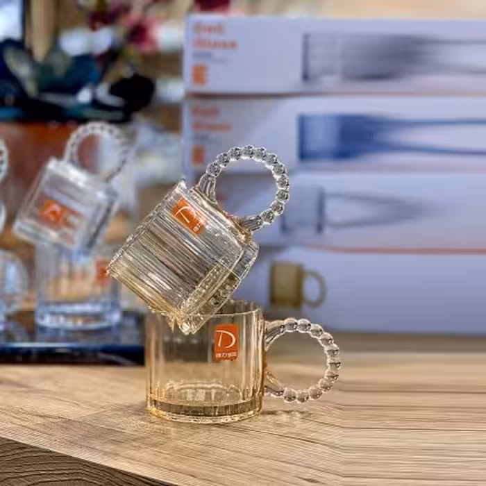 ماگ دسته منجوق کریستالین عسلی DELI-tz4301b