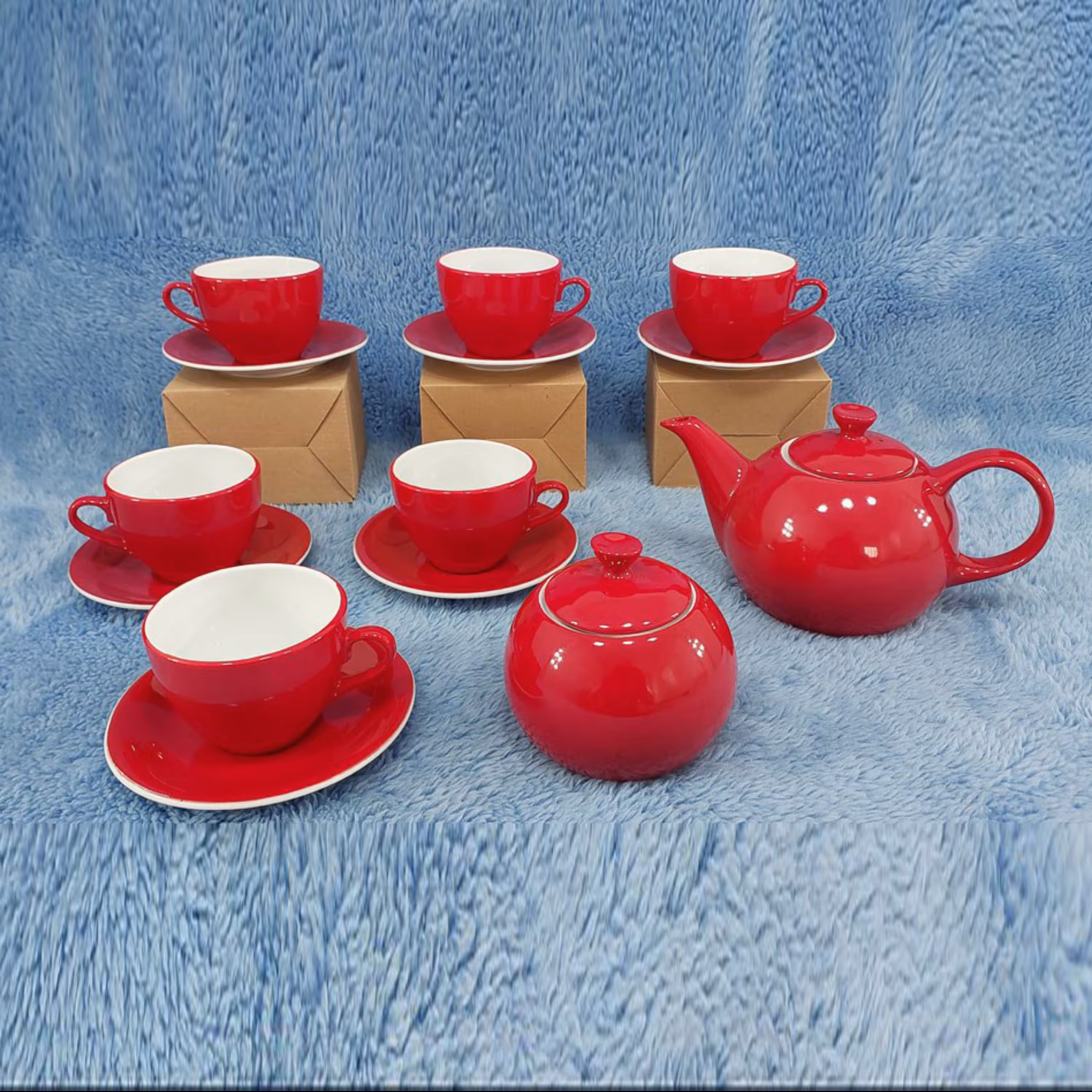 ست 16 پارچه چای خوری قرمز چینی مقصود با بسته بندی بسیار شیک