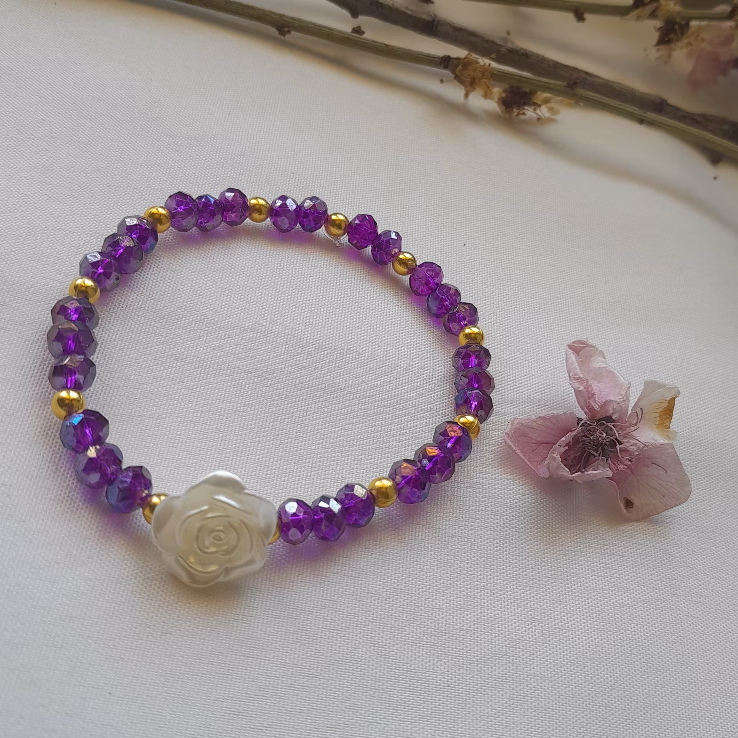 دستبند کریستالی مدل گل رز