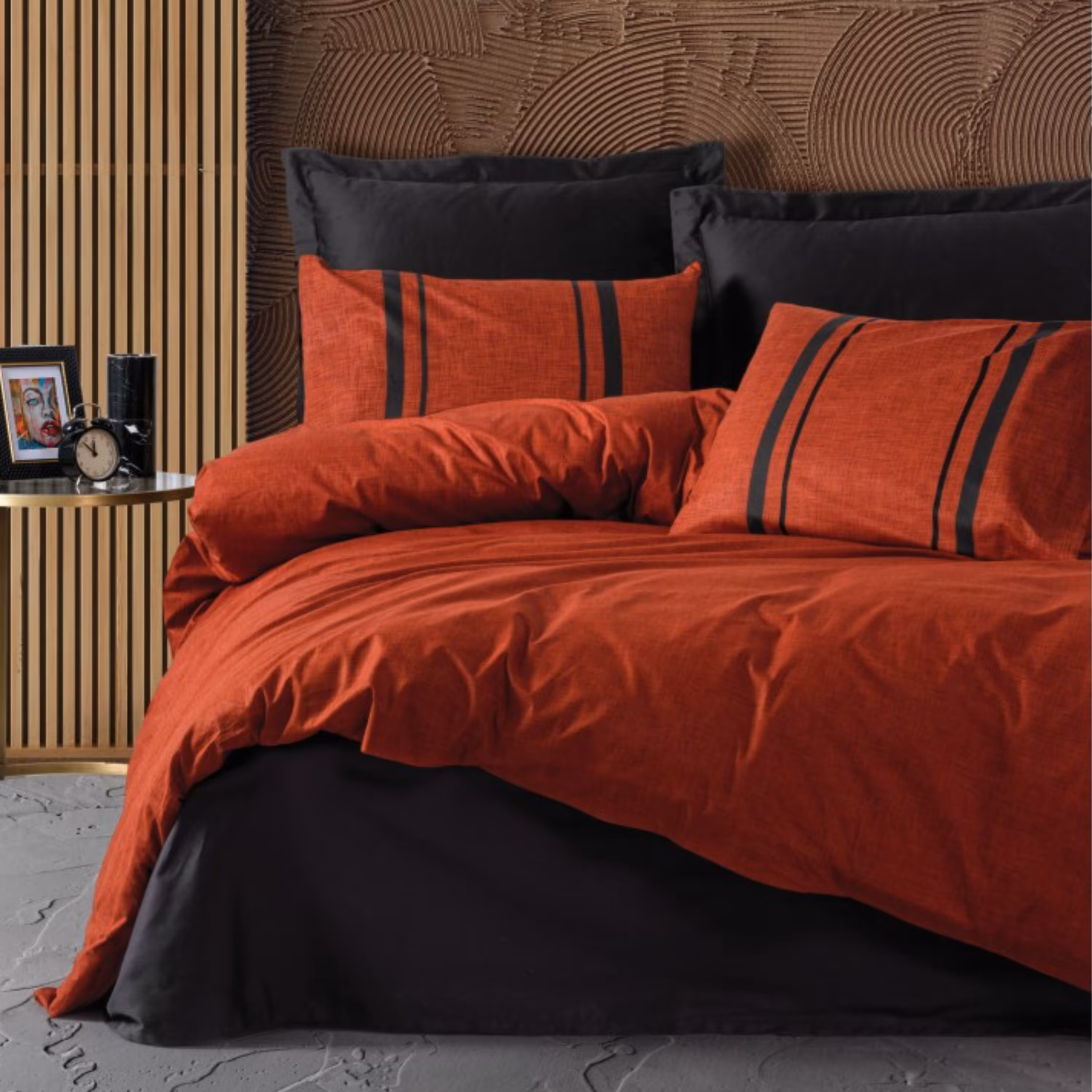 ست ملحفه کاتن باکس مدل Plain Bitter Kiremit-Siyah تکنفره 3 تکه