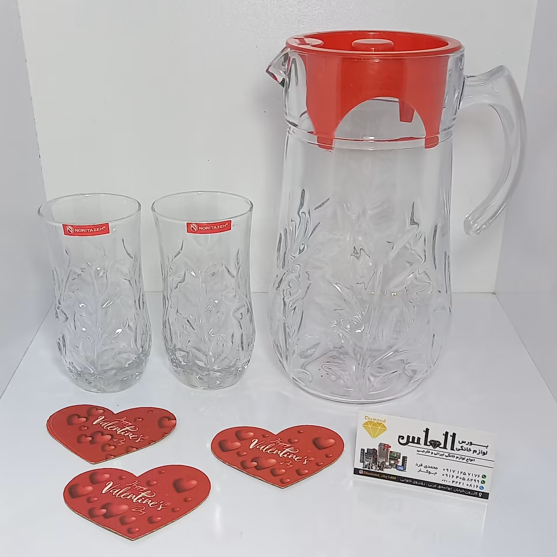 سرویس پارچ و لیوان 8 پارچ  برگی  NORITAZEH ، شش عدد لیوان با یک عدد پارچ و درب ، سرویس پذیرایی ، تنگ و لیوان ، پس کرایه