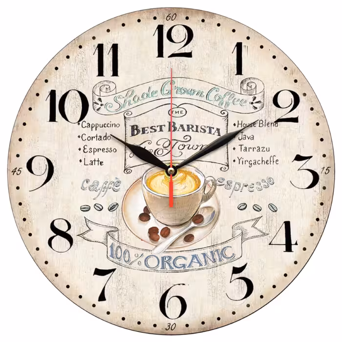 ساعت دیواری گرد مدل 1207 طرح فنجان قهوه سایز 30