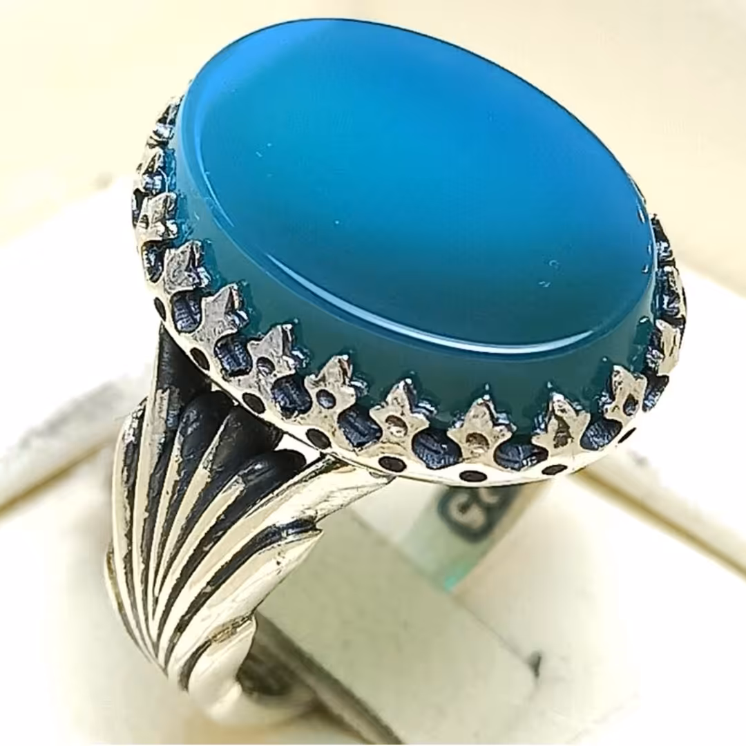 انگشتر عقیق آبی نقره