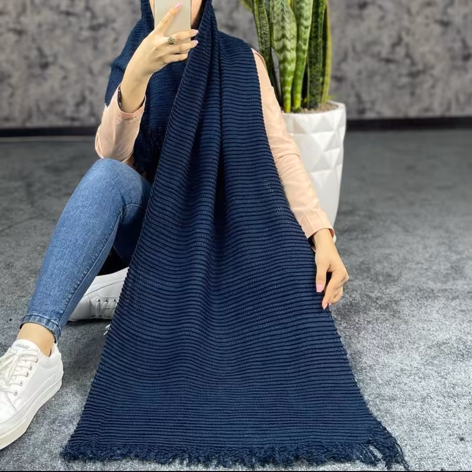 شال بافت پلیسه ای سرمه ای