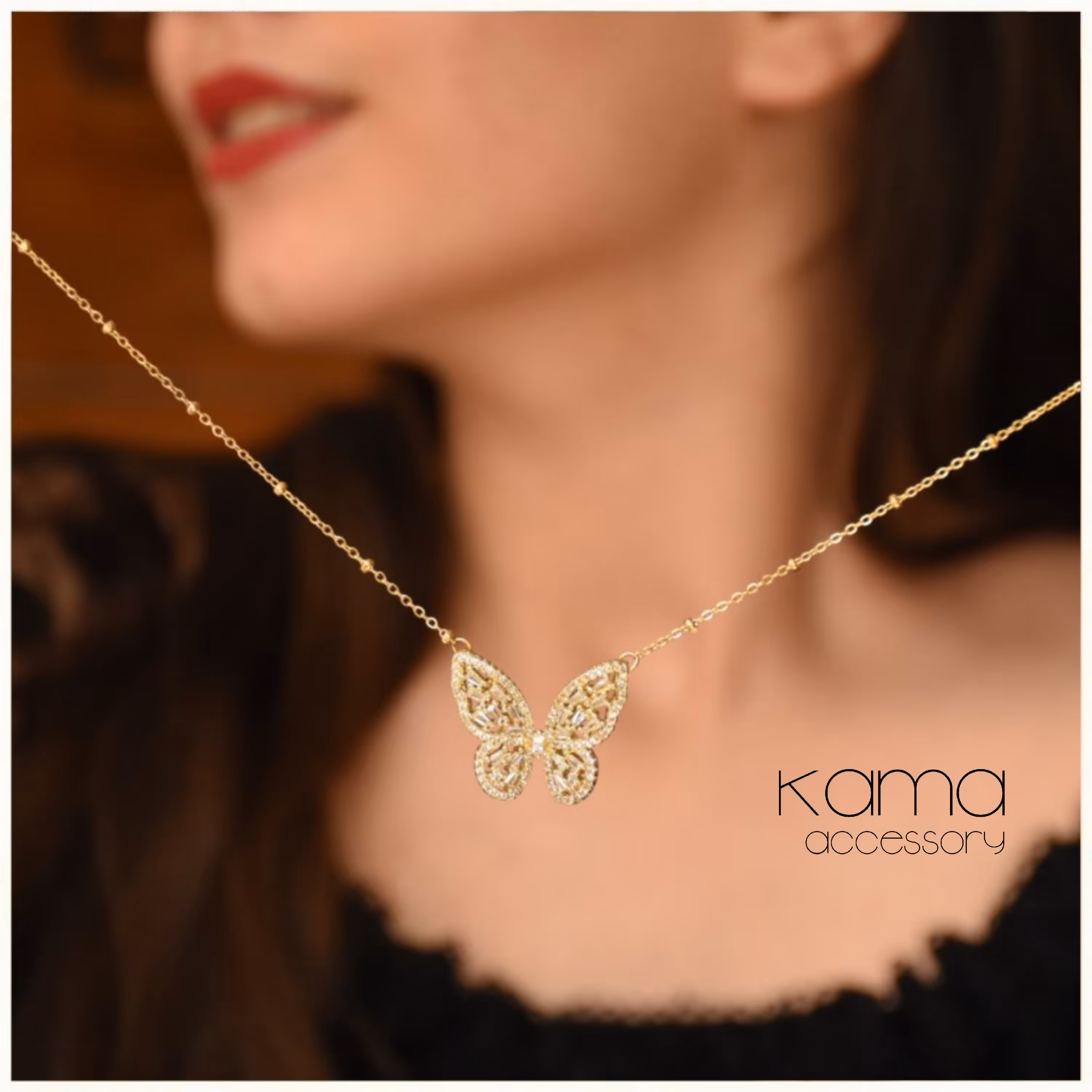 گردنبند پروانه فول نگین در دو رنگ طلایی و سیلور رنگ ثابت و ضد حساسیت