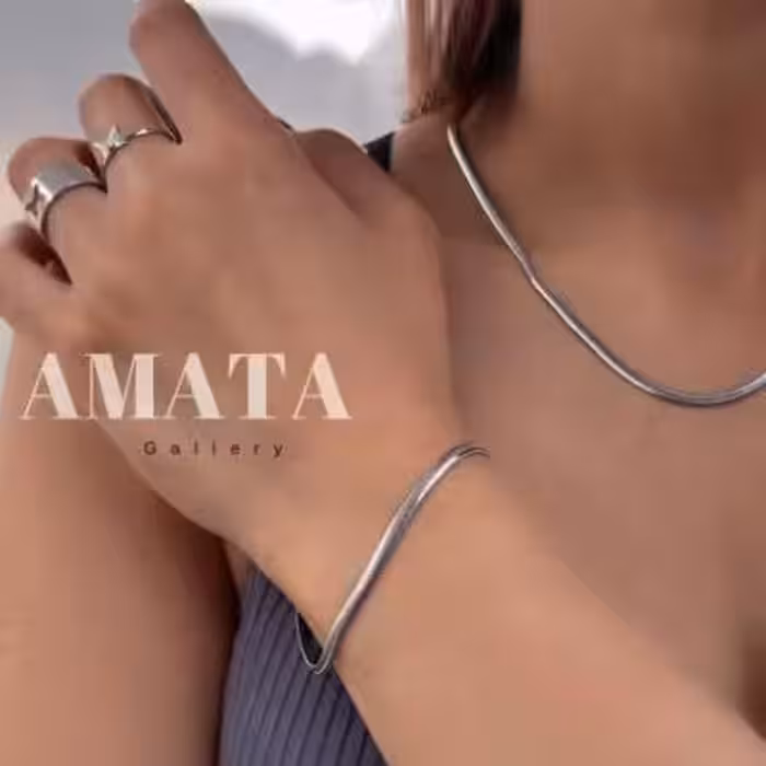 گردنبند پابند و دستبند ماری نقره ای