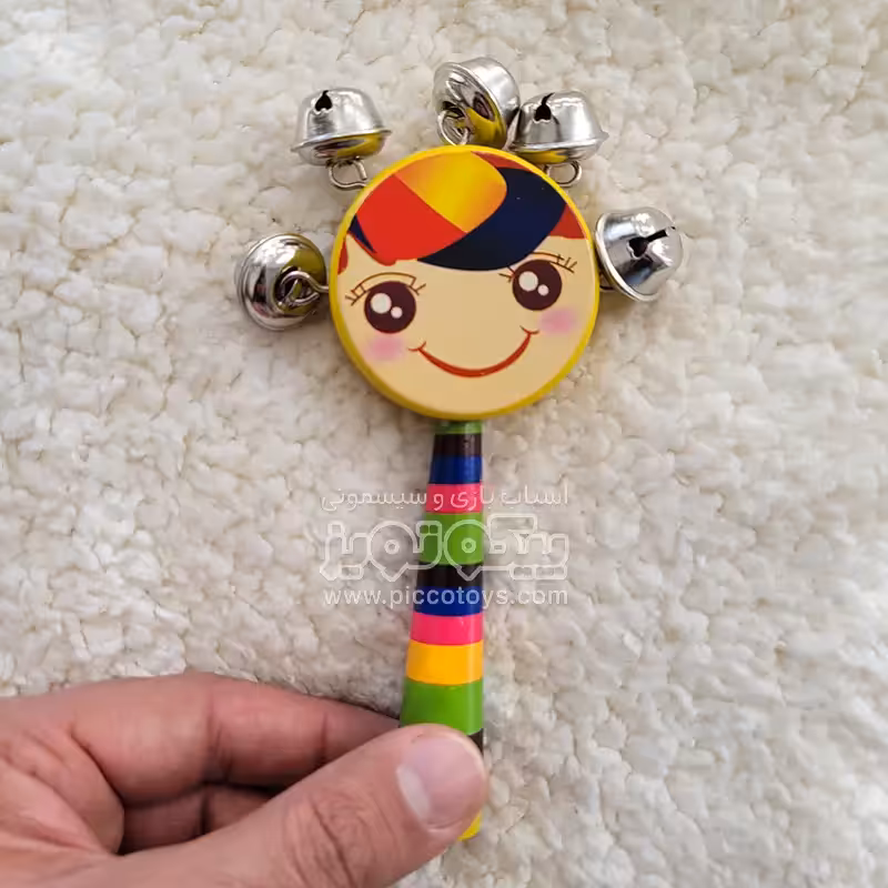 اسباب بازی چوبی جغجغه کودک زنگ زرد دخترانه مدل P/7790/M