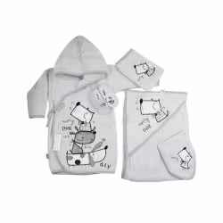 حوله پنج تکه طرح سه سگ طوسی