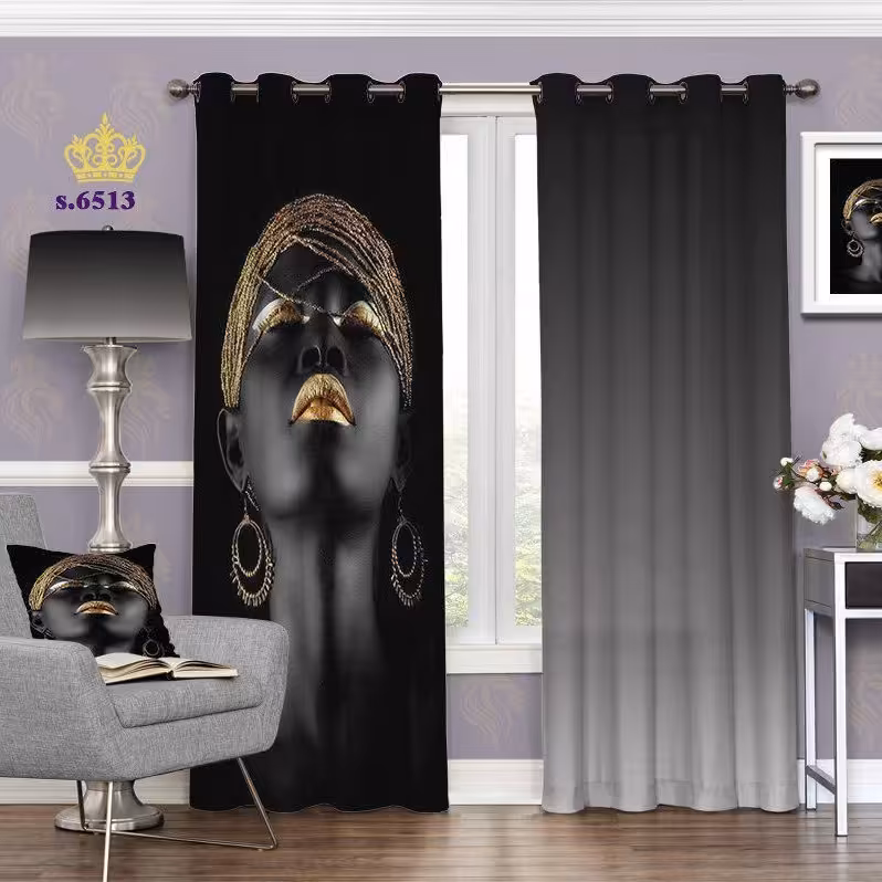 پرده اتاق خواب دخترانه دو قواره طرح چهره کد S6513