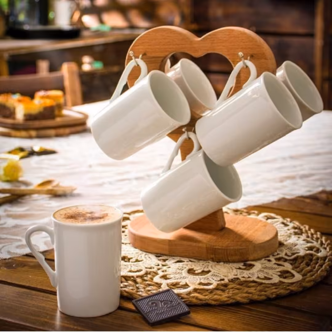 ست فنجان چای و قهوه اویز چوب راش