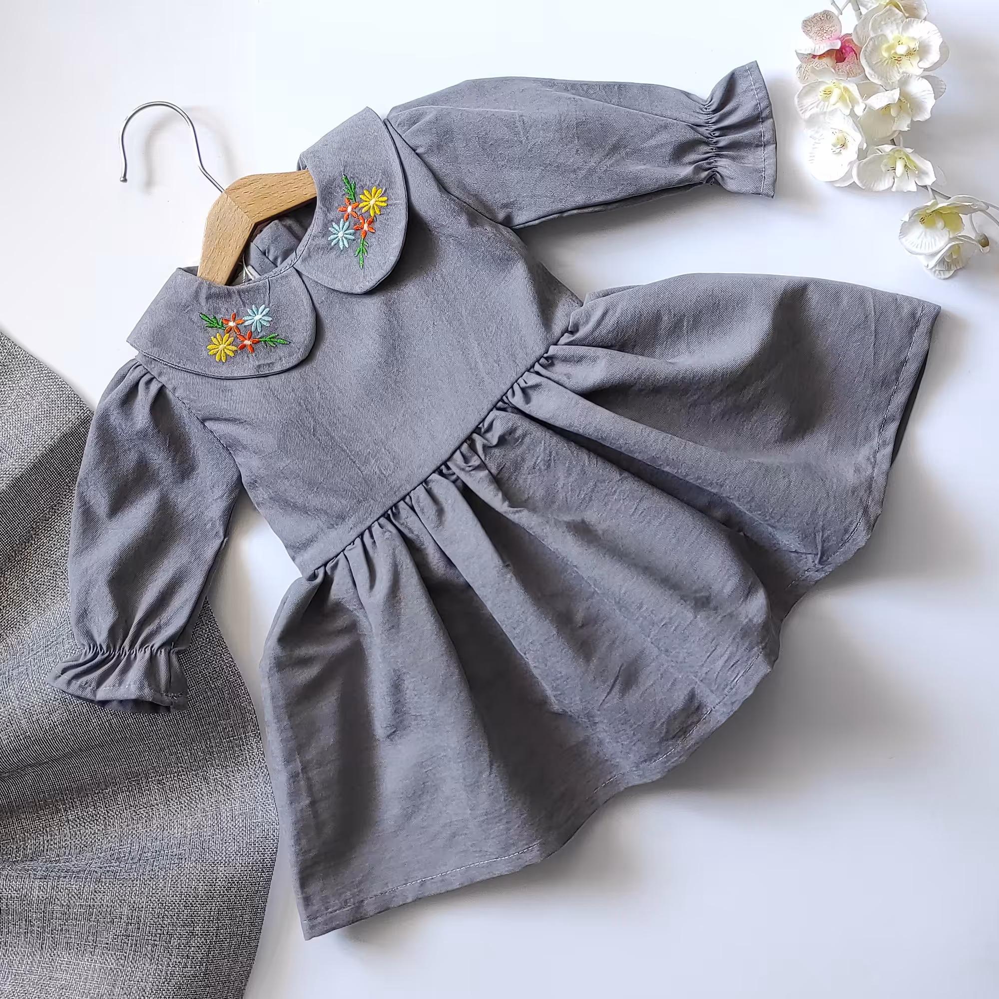 پیراهن یقه گلدوزی میکرو طوسی