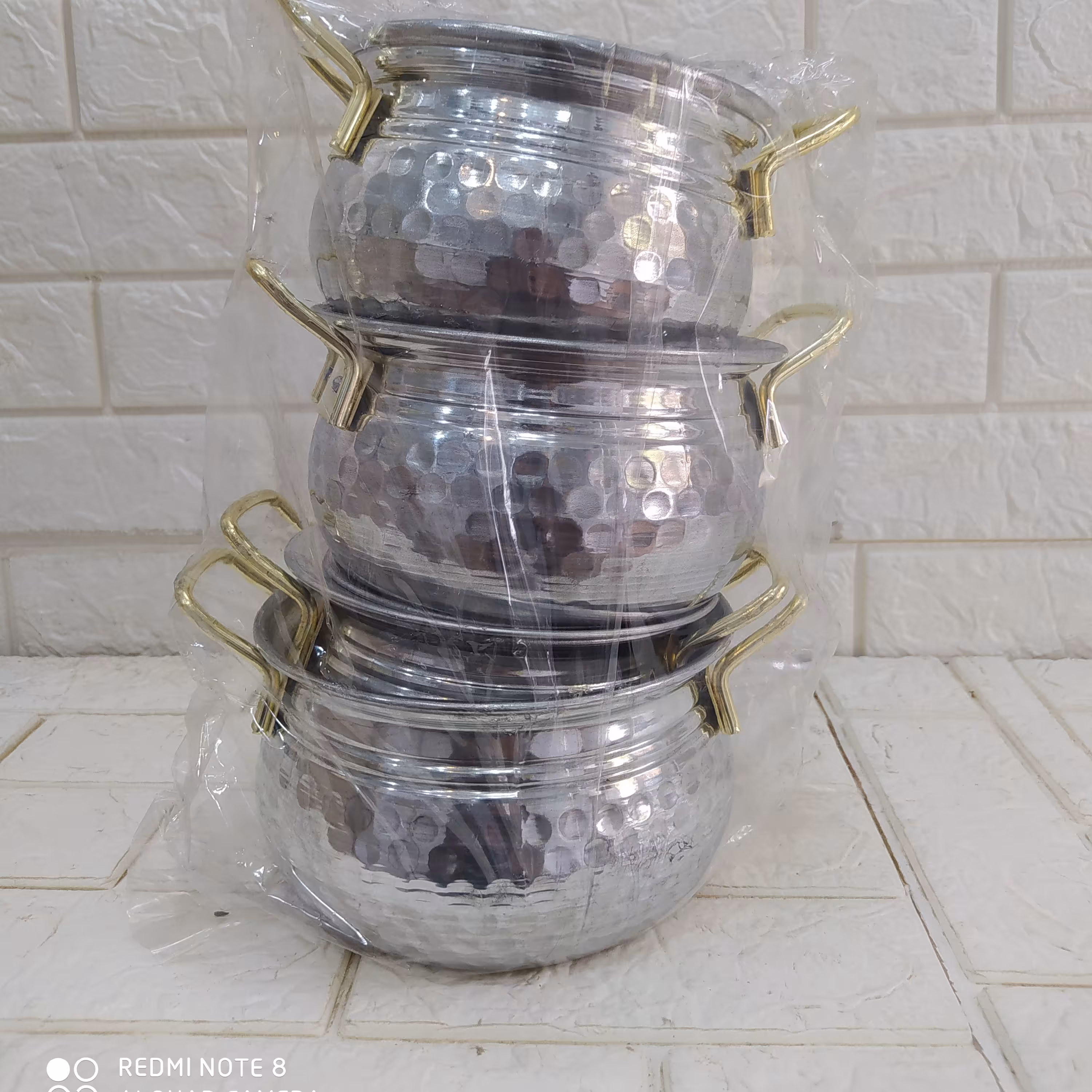 سرویس قابلمه روحی 4 عددی کوچک دسته طلایی چکشی  خمره ای کیفیت خوب