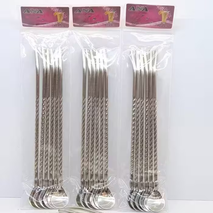 قاشق و نی نوش استیل پیچ دار