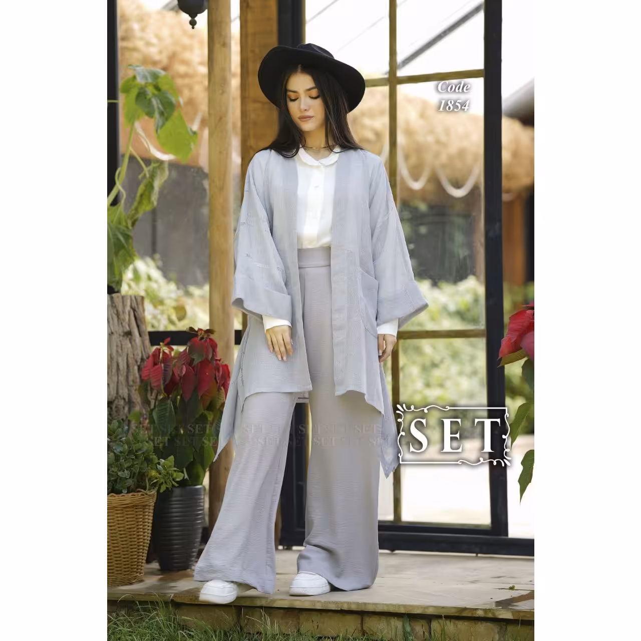 ست تابستانی برند set مدل دلوین کد 1854 رنگ طوسی