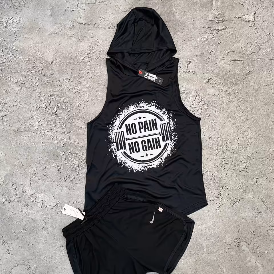 ست کاور  شلوارک NO PAIN  NO GAIN کاور فلامنت تنفسی شلوارک هلالی NIKEغواصی رنگ مشکی