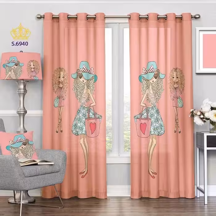 پرده اتاق خواب کودک دخترانه دو قواره پانچ طرح فشن کد S6940