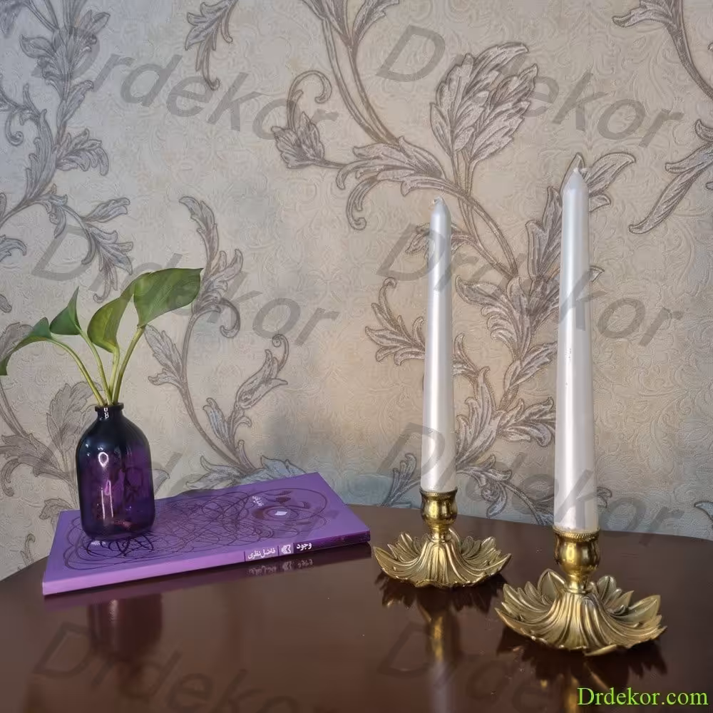 شمعدان یا جاشمعی برنجی  برنزی جفتی مدل نیلوفر  