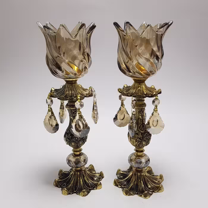 جاشمعی برنجی لاله بلوری  شامپاینی آویز دار جفتی