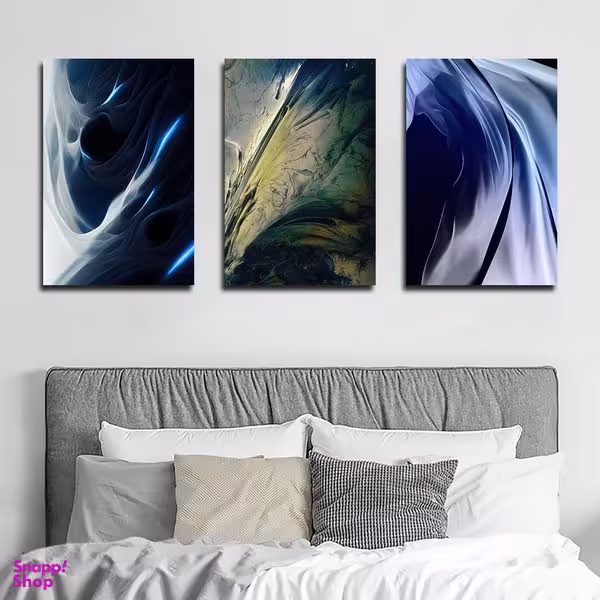 تابلو شاسی بکلیت طرح نقاشی مدرن ابر و بادی مدل SH-1740 مجموعه 3 عددی