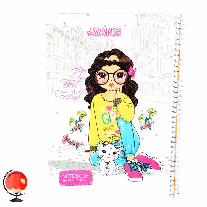 دفتر زبان سیمی چهار خط 50 برگ برند آونگ طرح دختر و گربه