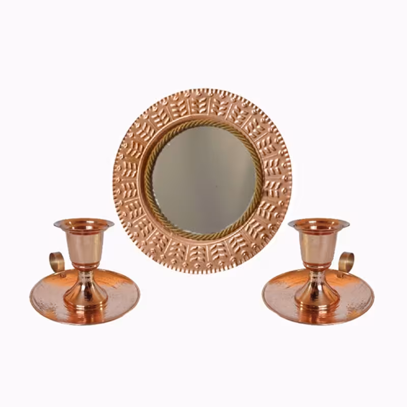 آینه و شمعدان مسی طرح بشقابی کد ZH223.13