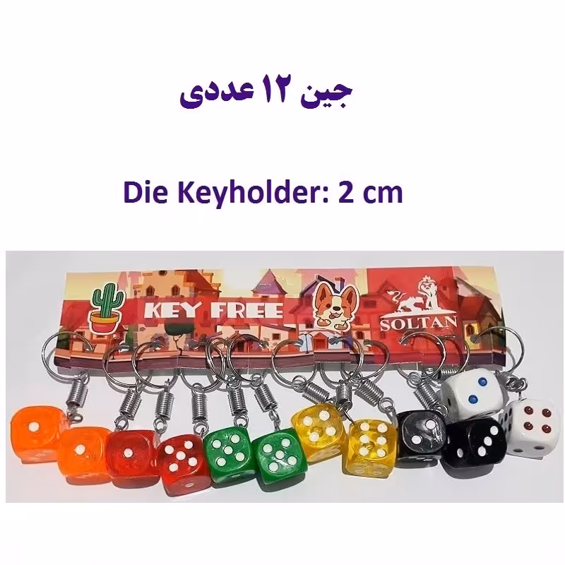 جاکلیدی تاس رنگی بزرگ سایز 2 سانت جین 12 عددی