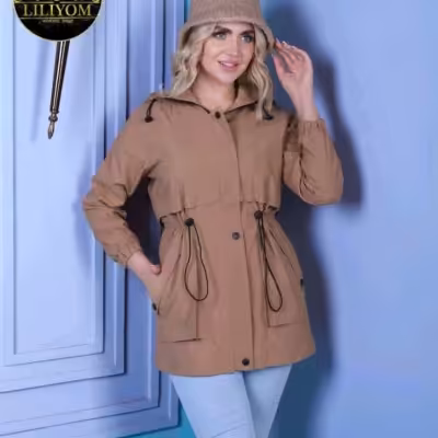 بارانی کلاهدار کتان فری سایز تا 44