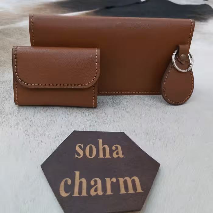 کیف پول و کیف عابر  بانک و جاسوئیچی چرم طبیعی دست دوز 