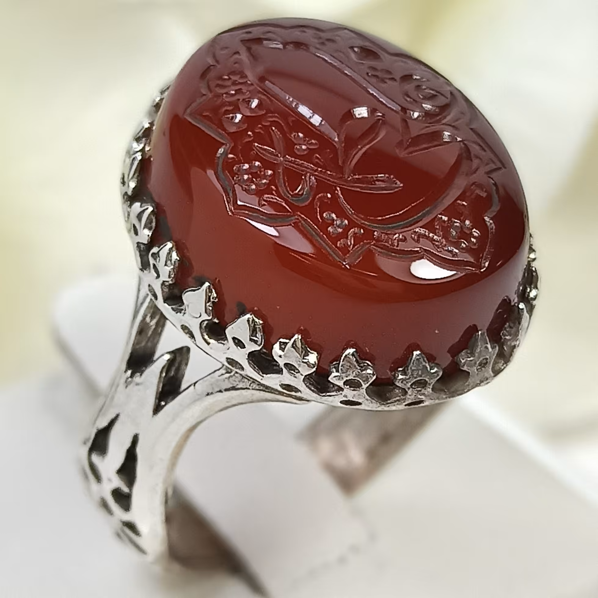 انگشتر نقره عقیق قرمز سرنیزه علی ع و فاطمه س