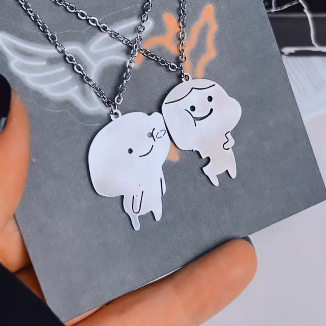 گردنبند زنانه و دخترانه  ست دوستی مدل گردالی تپلی استیل رنگ ثابت 