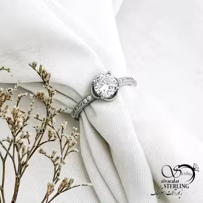 انگشتر نقره نگین الماسی عیار925 کد 14913