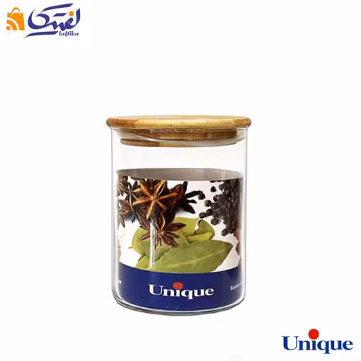 ظرف ادویه شیشه ای یونیک 10 سانتی متری درب چوبی UN-1317