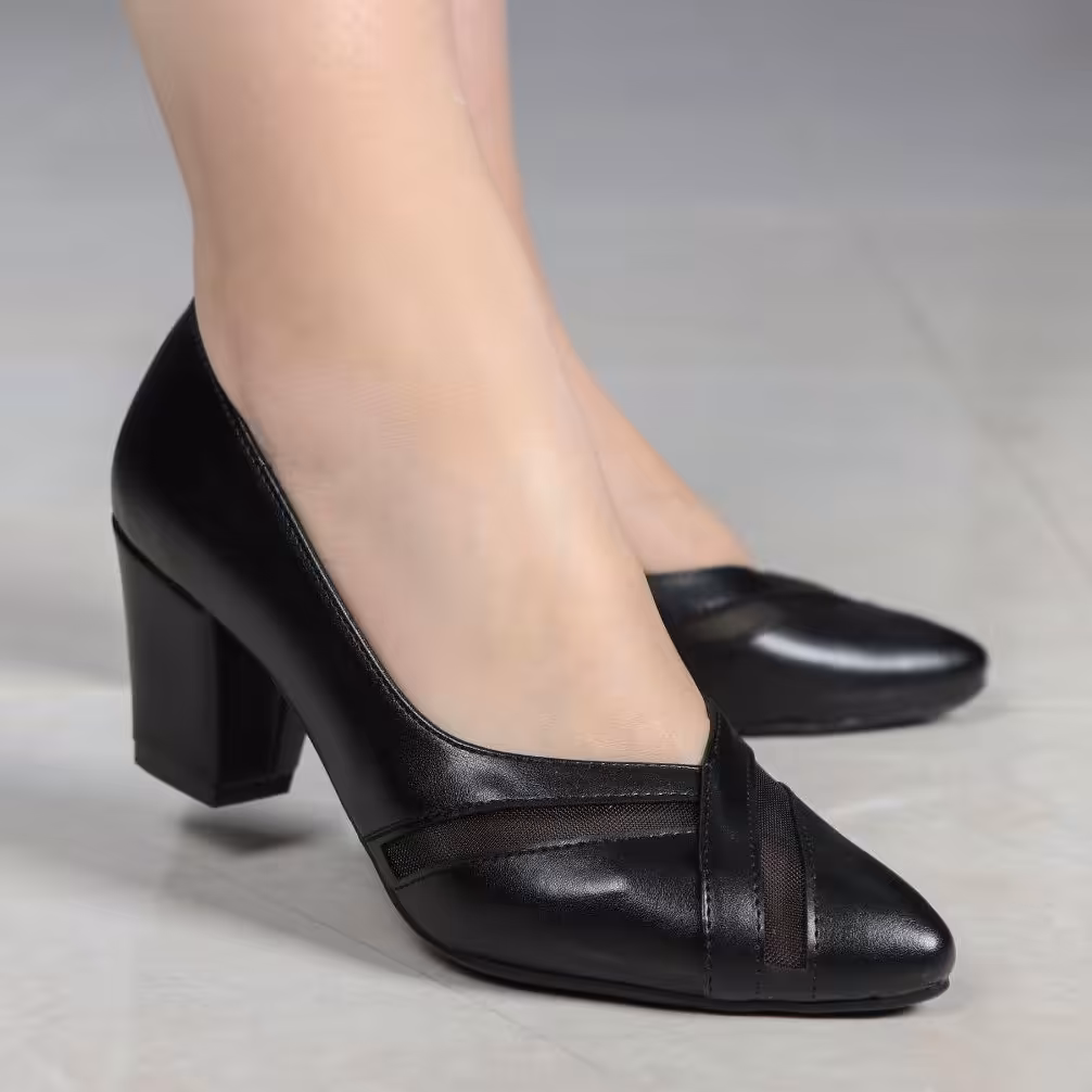کفش پاشنه دار زنانه مدل توری رنگ مشکی