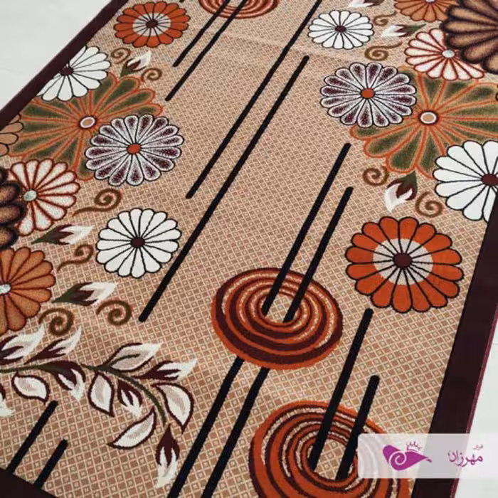 گلیم ماشینی هشتاد در یک و بیست  طرح  گلسان لوزی بژ عنابی با ارسال رایگان