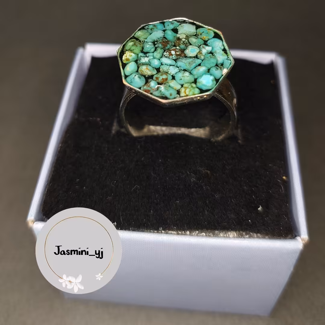 انگشتره فیروز کوب روکش نقره شش ضلعی