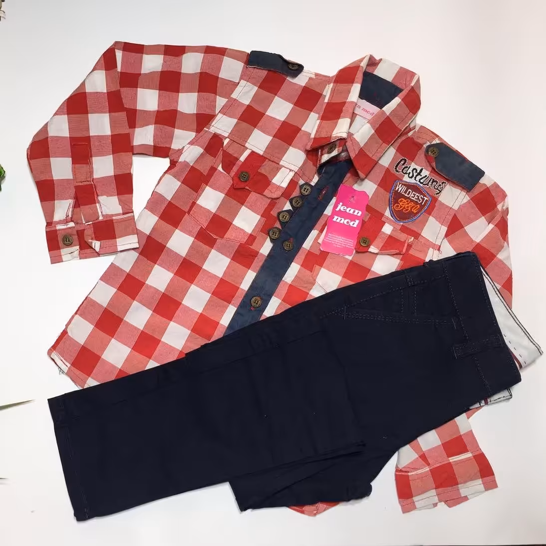 پیراهن پسرانه سایز جین چهار خونه  4،45،50