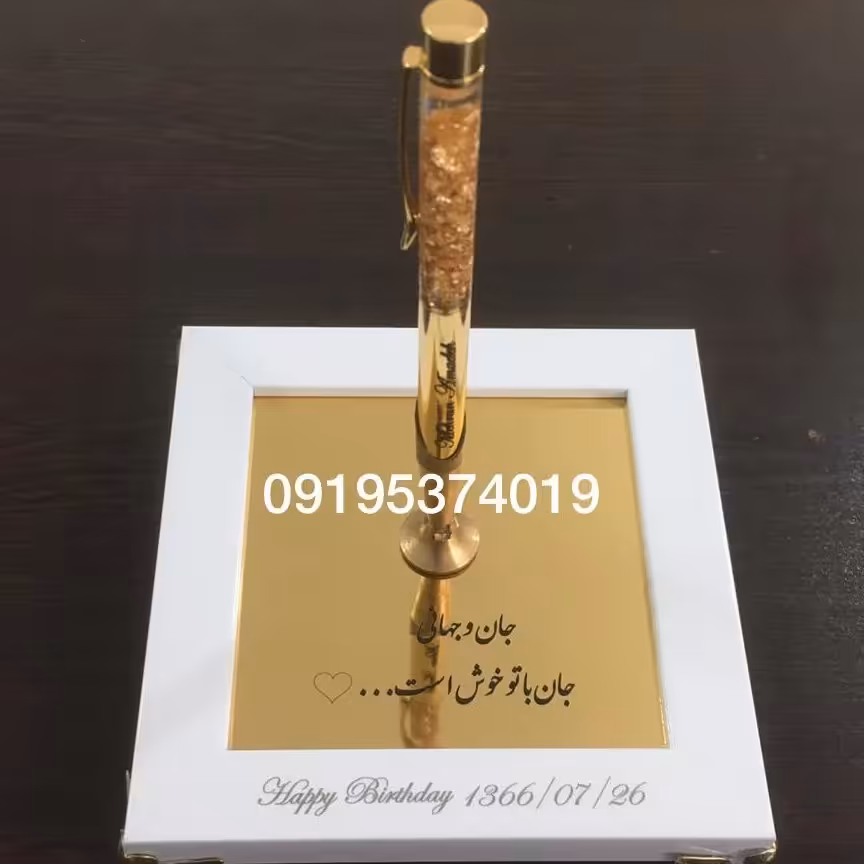 خودکار طلا با پایه رومیزی طرح  فرشته و شناسنامه