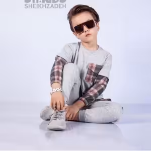 ست بلوز شلوار پسرانه ملانژ چهارخونه‌
