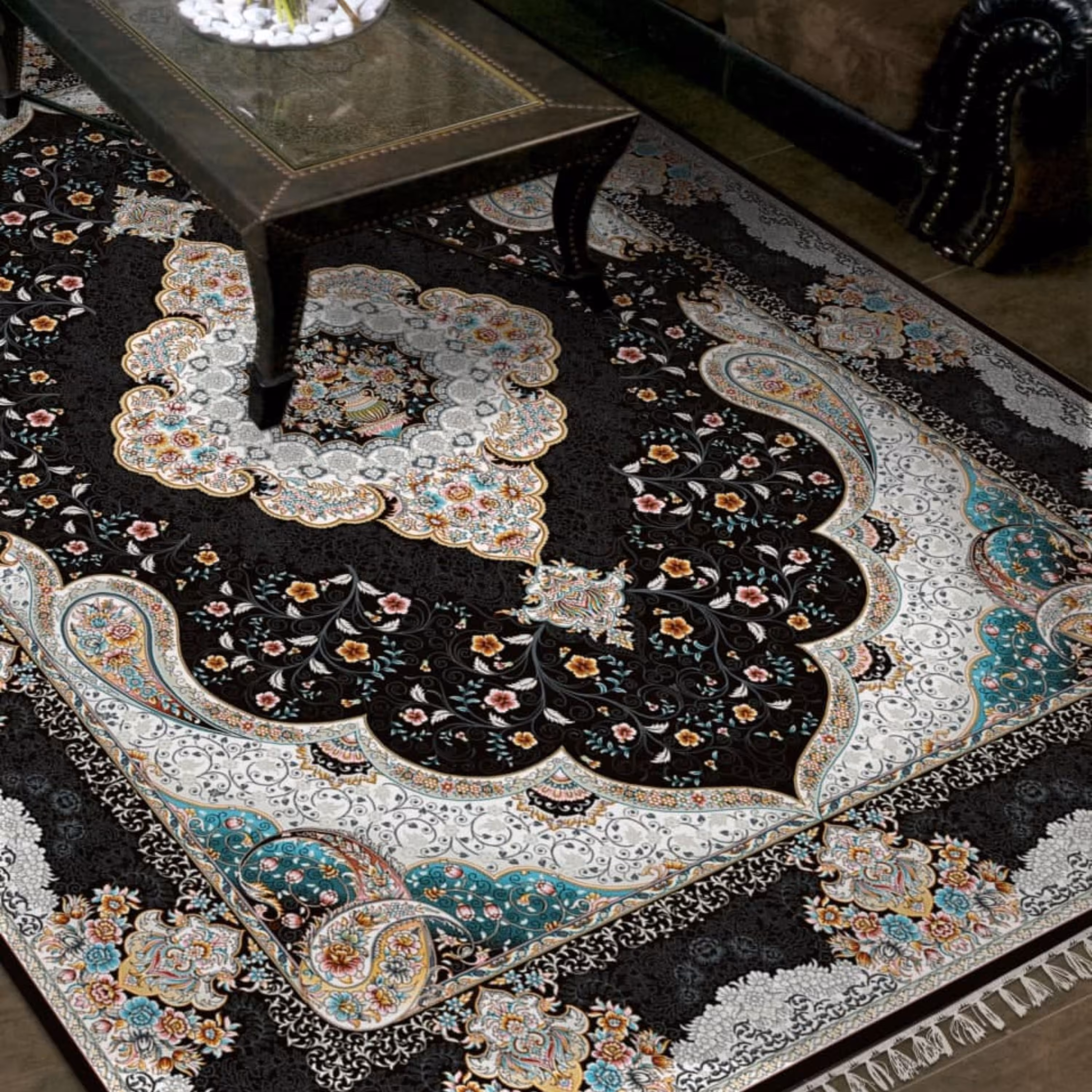 فرش پاتریس 700شانه تراکم 2550 طرح سوگل سرمه ای 12متری