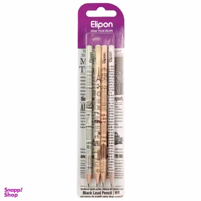 مداد مشکی الیپون (Elipone) مدل فانتزی گرد کد 8101940 بسته 4 عددی
