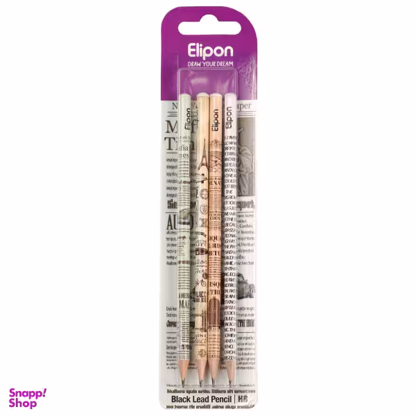 مداد مشکی الیپون (Elipone) مدل فانتزی گرد کد 8101940 بسته 4 عددی