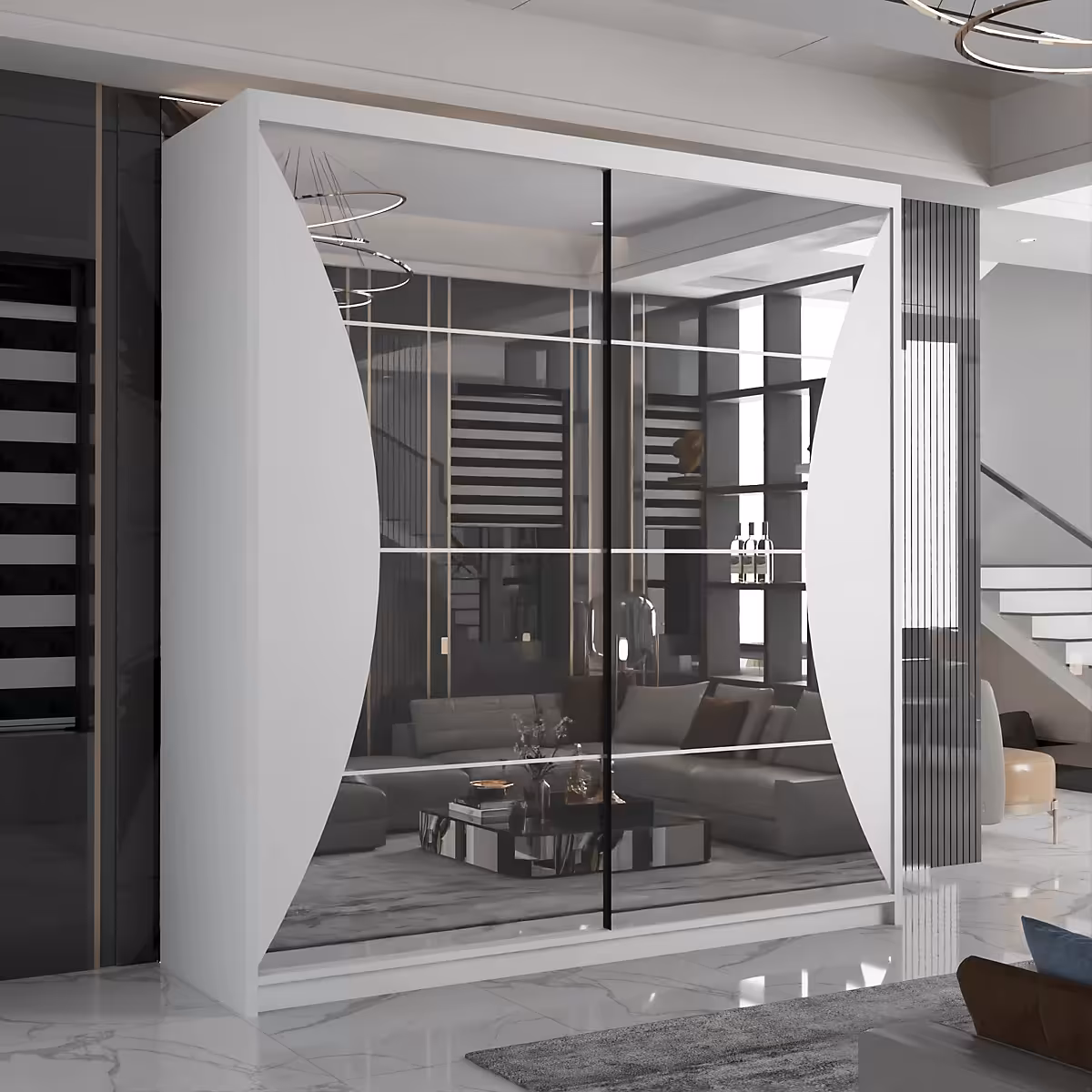 کمد کشویی مواد نئوپان و ام دی اف دو درب سایز 217*203*62 کد 1184