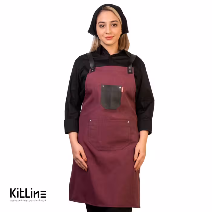 پیشبند ملانژ زرشکی با جیب چرم زرشکی آریا