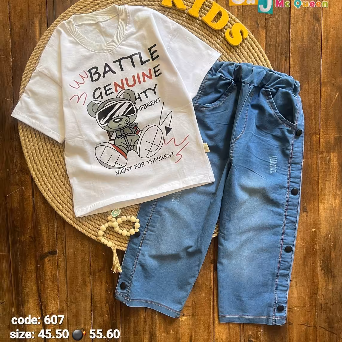 ست تیشرت و شلوار  اسپرت بلوز پنبه و شلوار جین کاغذی  در سایزبندی 4 تا 9 سال