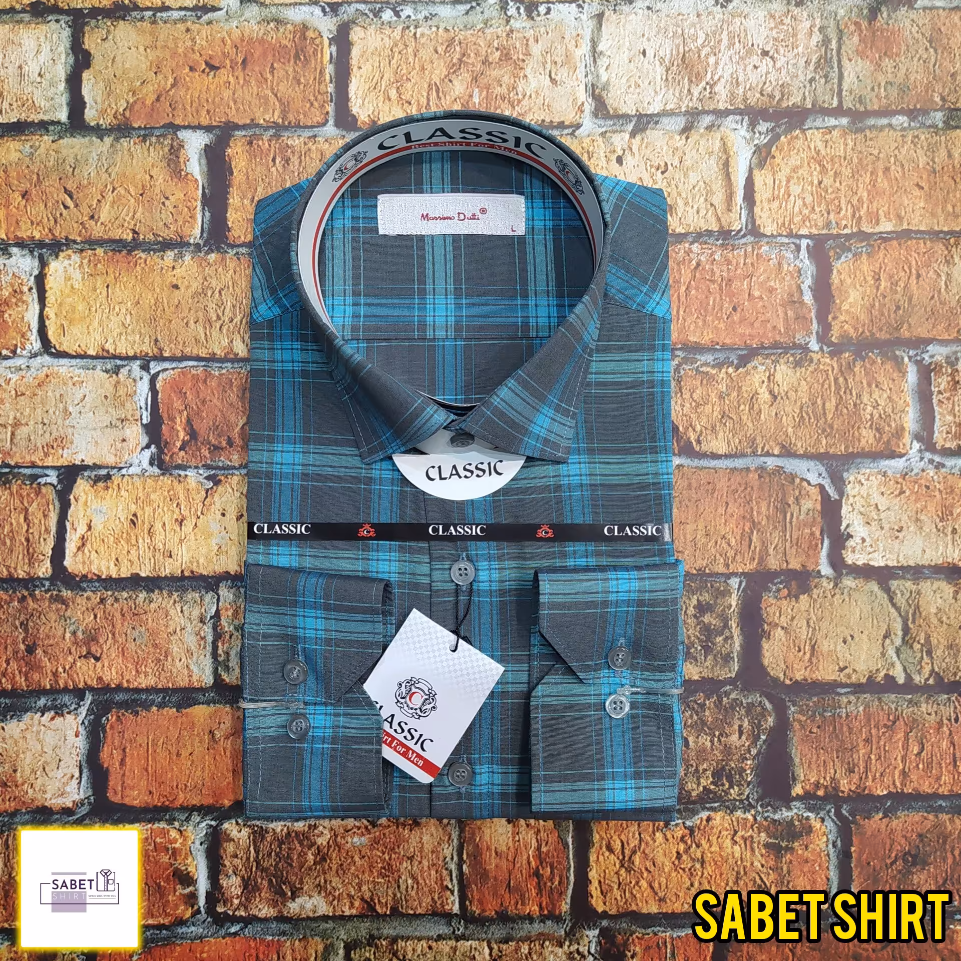 پیراهن چهارخانه خط دار  رنگ آبی طوسی