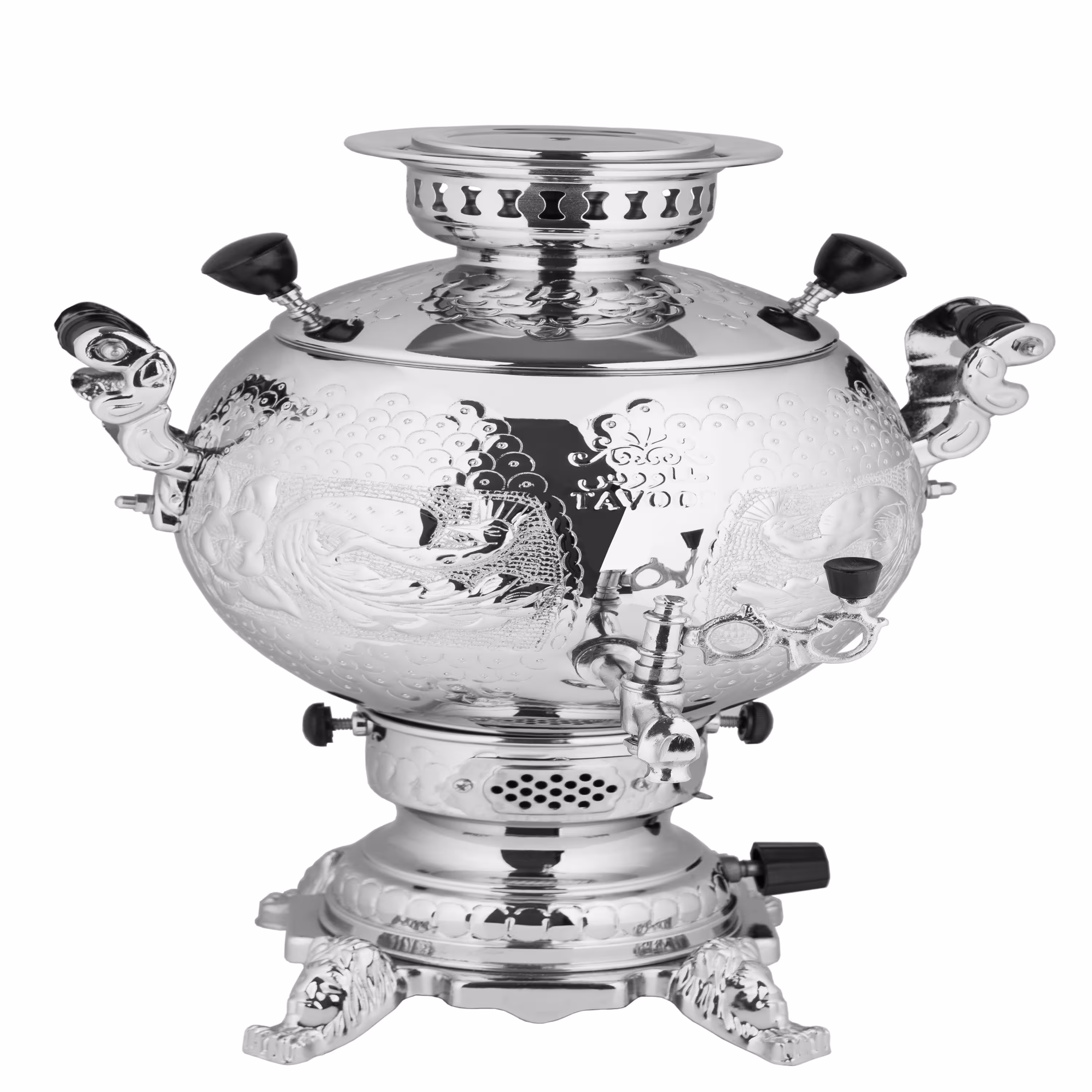 سماور گازی طاووس مدل توپی قلمکار کروم کد 3-134