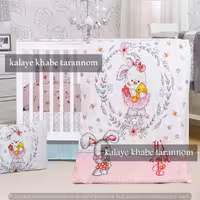 سرویس لحاف کاوردار نوزادی 5 تکه طرح خرگوش و خرس کتان نخ پنبه
